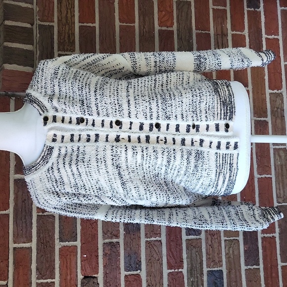 J. Crew Space-dyed Textured Cardigan Sweater Ivory/Black Size Large - Picture 2 of 10